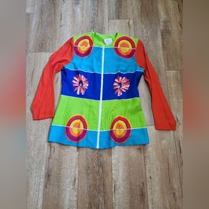RARE! Sandra Salcedo Retro Colorful Art To Wear Jacket Blazer Sz 8 Boho Y2K USA.